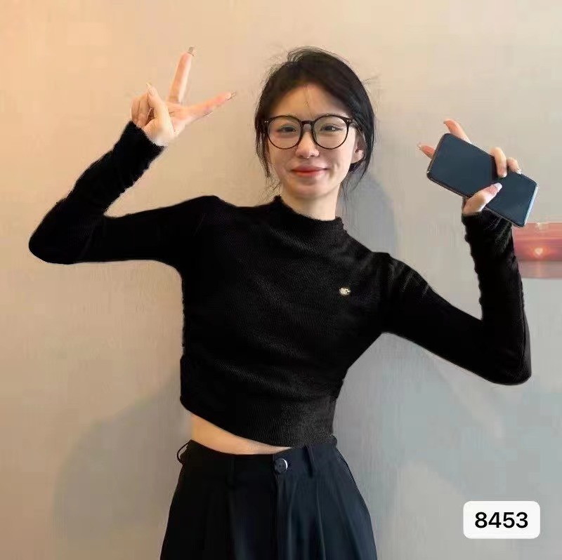 OKMA同款秋冬設計感甜辣風半高領木耳邊褶皺顯瘦長袖上衣女