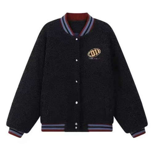 Autumn and Winter New Retro Lamb Wool Jacket Granular Velvet Thickened Warm Korean Casual Baseball Jacket