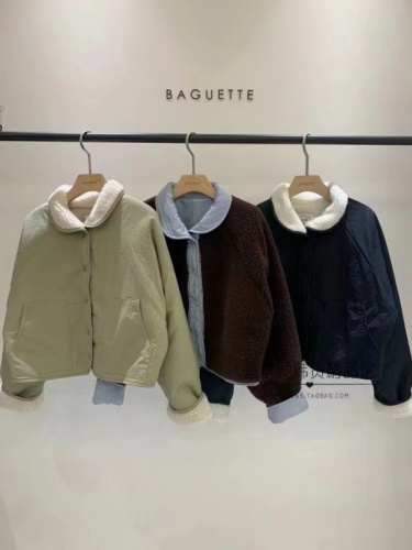 Korean reversible lambswool short coat with small lapel 23 winter temperament and western style jacket top