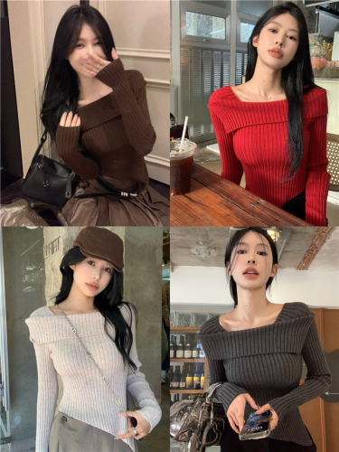 Real shot of pitted sweater for women in autumn and winter with irregular hem, long-sleeved sweater and inner top
