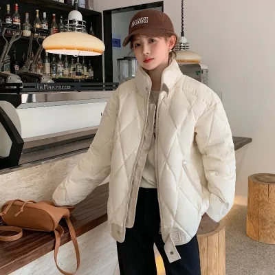 Winter new American student Korean cotton coat women's cotton coat rhombus quilted jacket oversize trendy