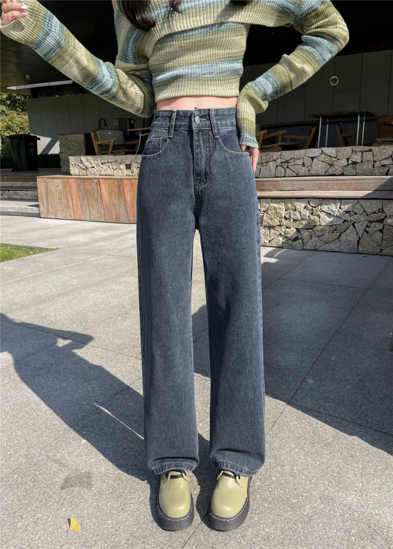 實拍~高腰小個子闊腿牛仔褲女春夏百搭寬鬆垂感直筒顯瘦