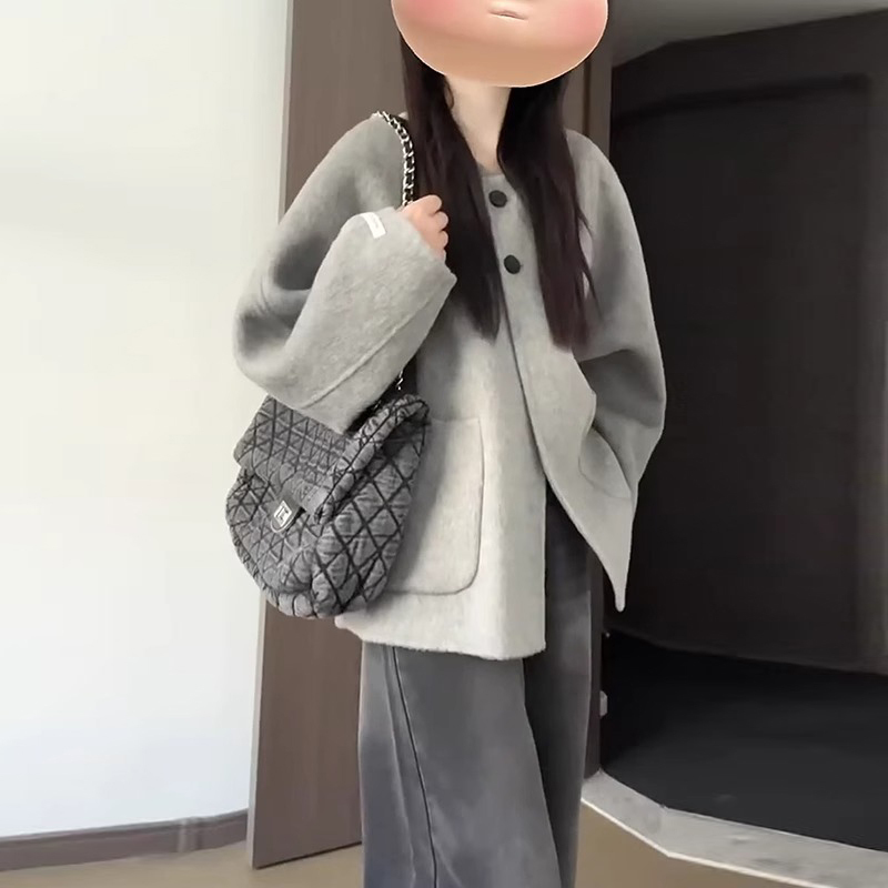 小個子黑色赫本香風毛呢子外套女秋冬季2023新高級感短款上衣