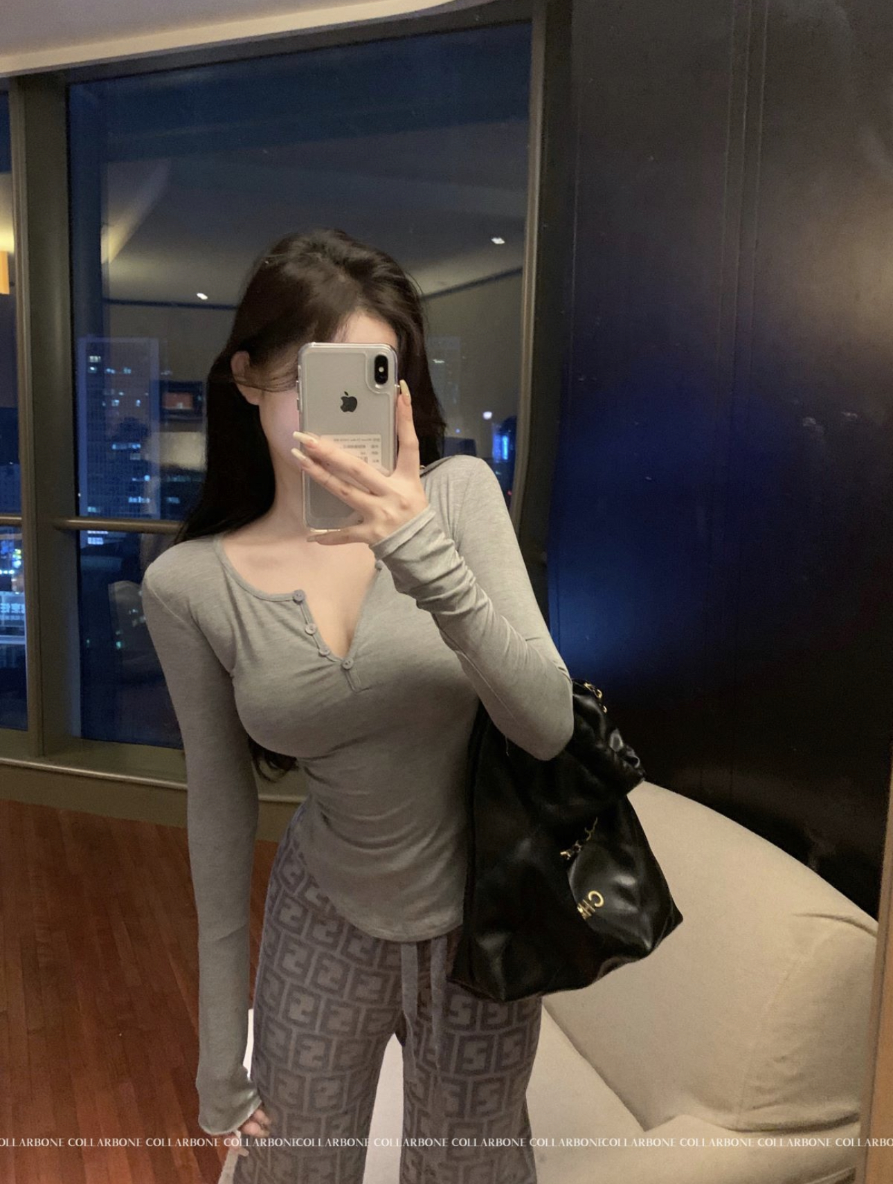 實拍高囤幣入t恤女修身顯瘦甜辣長袖上衣垂感休閒闊腿褲套裝