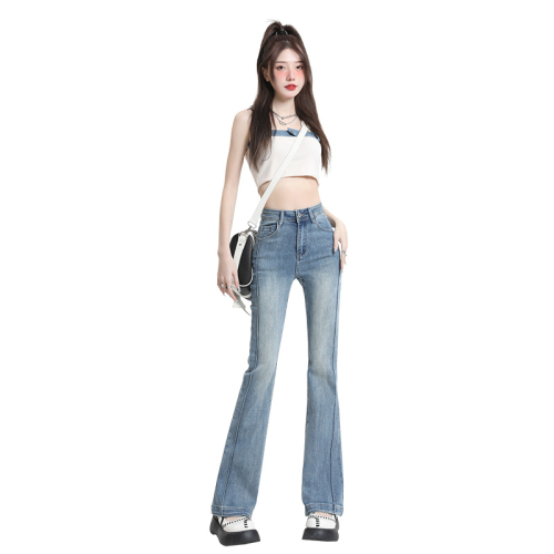 Actual shot of  autumn fashion monthly sales of 100,000+ internet celebrity jeans for women with bell bottoms