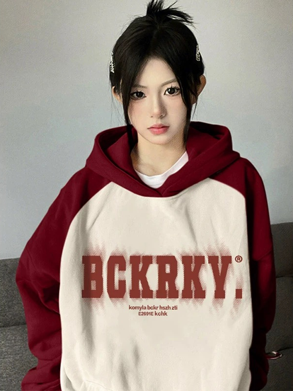 美哭了~菲常氣質！復古港風插肩連帽衛衣女款寬鬆小眾加絨情侶裝