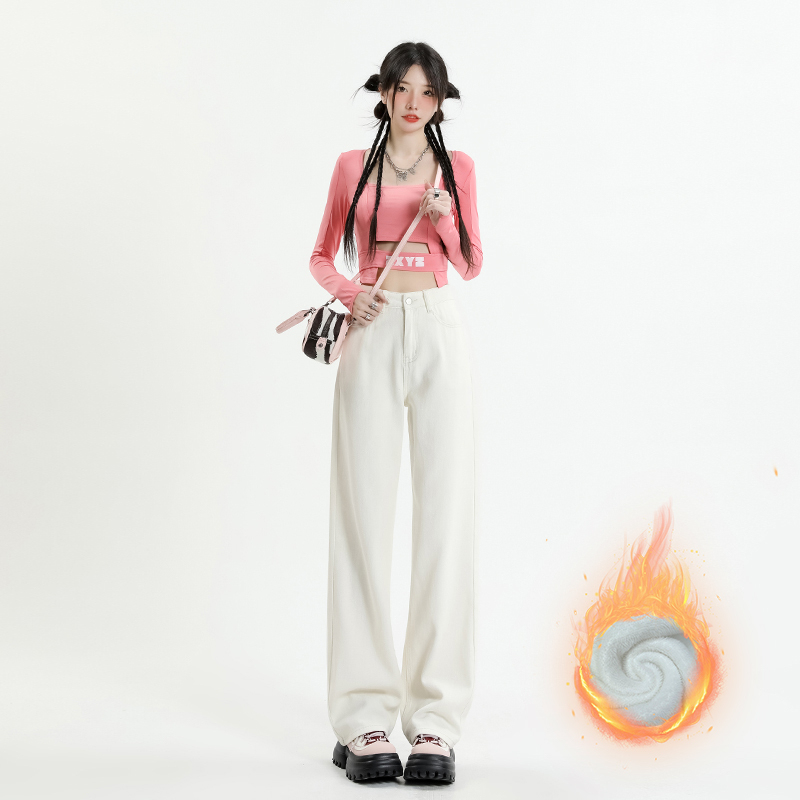 實拍2023秋季時尚新款顯瘦垂感牛仔闊腿褲女