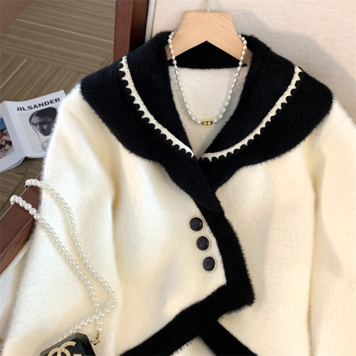 Real shot of high-quality double-sided woolen cardigan jacket, feminine style, small fragrant style, contrasting color short sweater, women's autumn and winter top