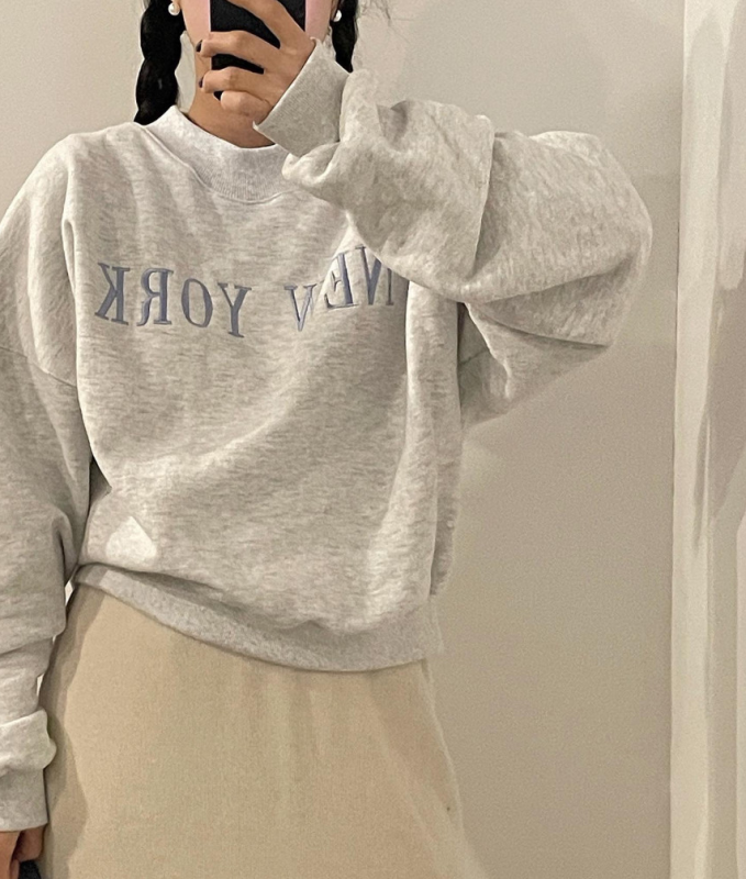 韓國 ins 冬日 加絨 刺繡 寬鬆 衛衣