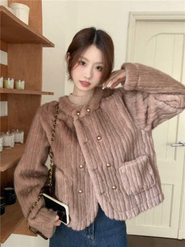Actual shot of new winter Korean style imitation mink fur all-in-one warm jacket with design