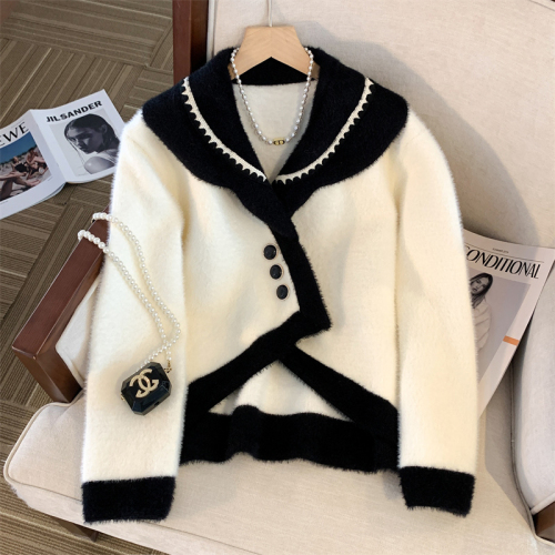 Real shot of high-quality double-sided woolen cardigan jacket, feminine style, small fragrant style, contrasting color short sweater, women's autumn and winter top