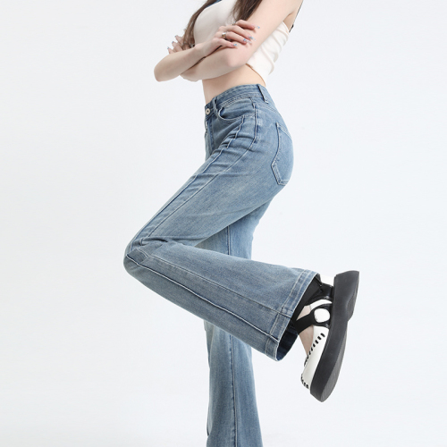 Actual shot of  autumn fashion monthly sales of 100,000+ internet celebrity jeans for women with bell bottoms