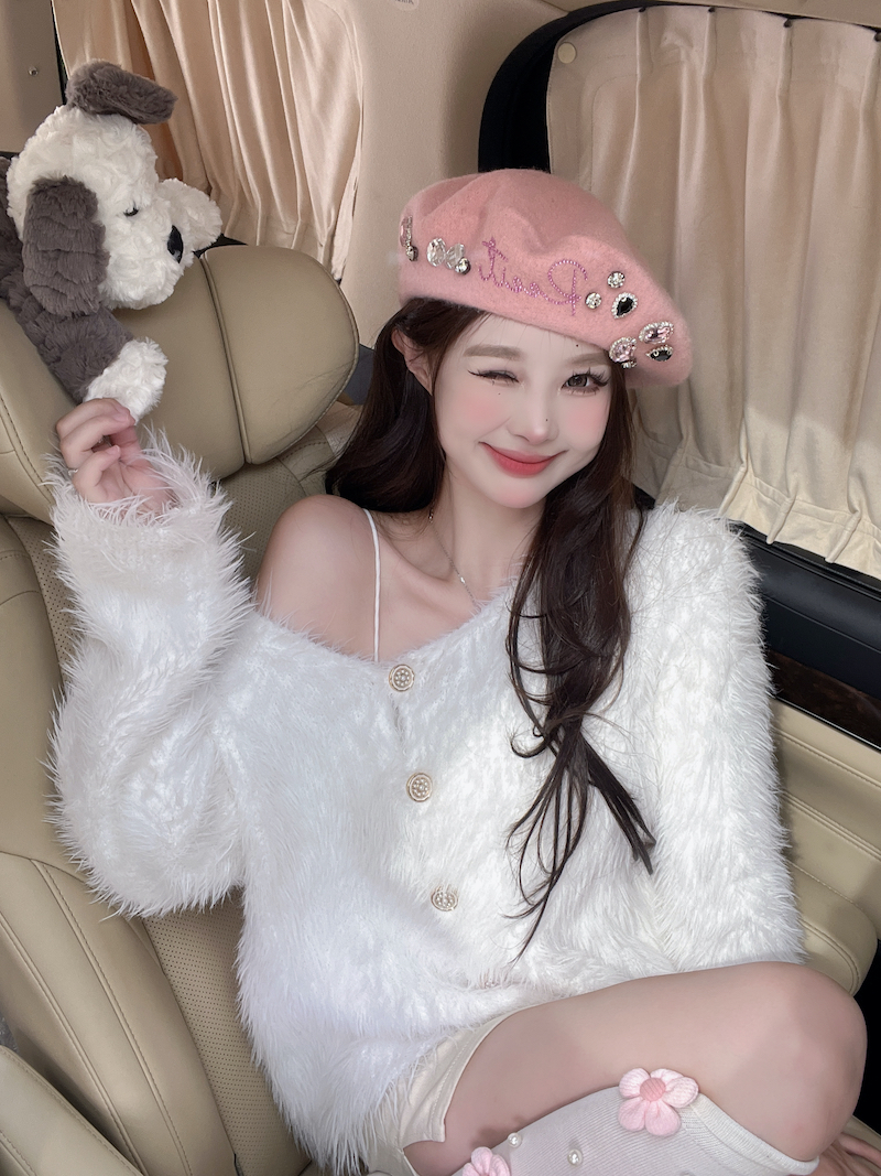 實拍 水貂絨針織開衫毛衣外套女秋冬裝厚洋氣高級好看時尚