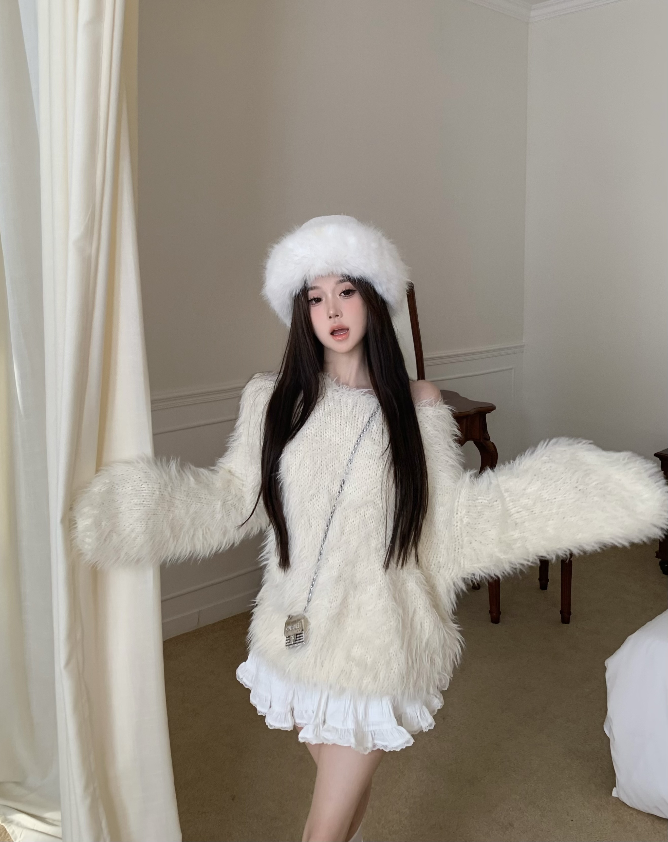嗲嗲欲兔軟糯糯毛衣女秋冬慵懶風奶fufu水貂絨上衣