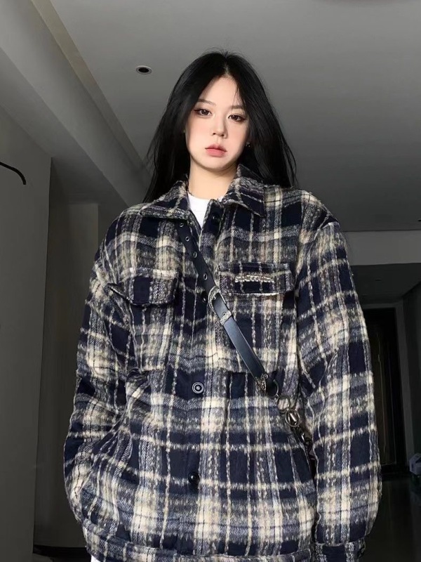 0663OFRecall 小香風美式外套情侶裝棉衣服加厚毛呢子襯衫夾克女