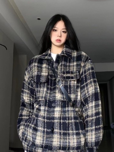 0663OFRecall 小香风美式外套情侣装棉衣服加厚毛呢子衬衫夹克女