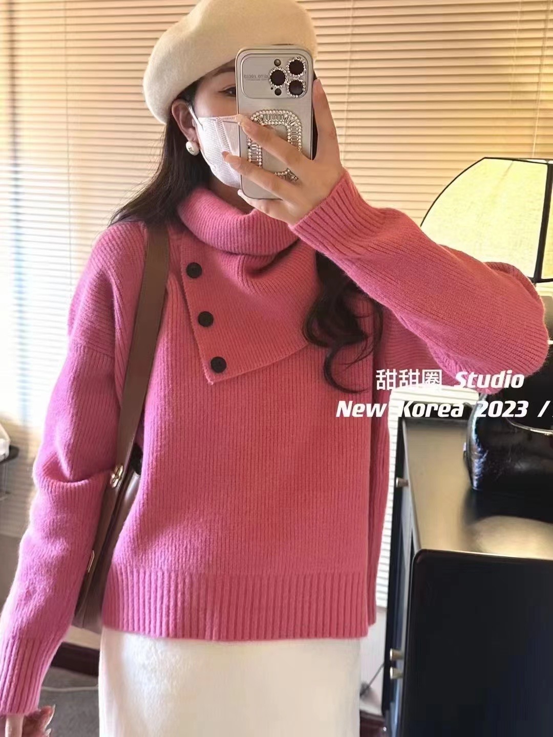 韓版慵懶風寬鬆v領套頭毛衣女冬季設計感圍脖兩件套針織衫上衣