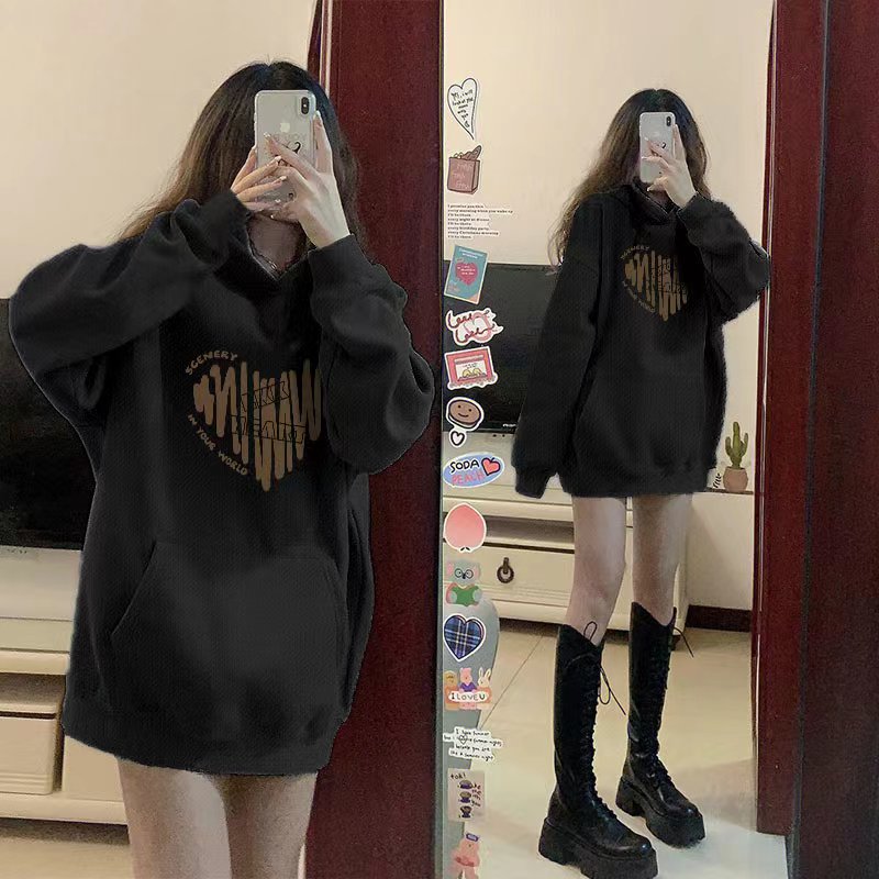Thin Chinese cotton milk silk plus velvet Chinese cotton silver fox velvet printed sweatshirt women's hooded simple high-end top