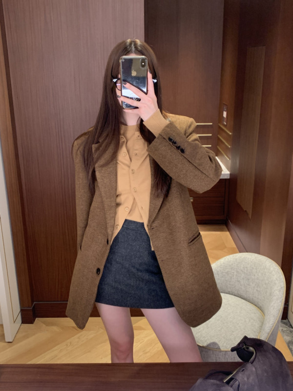 Korean chic winter new retro loose simple single-breasted woolen suit jacket