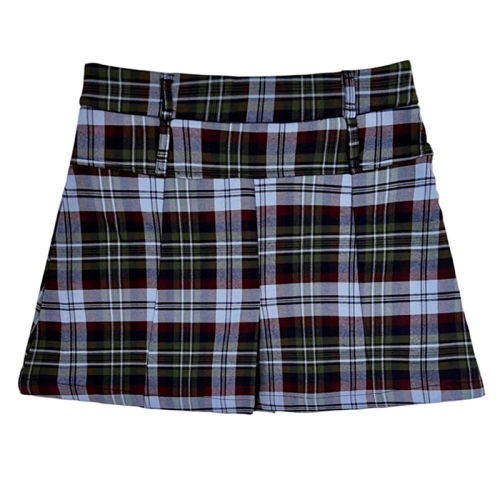 Photographed  Fall Fashion Retro Plaid A-line Skirt Versatile High-waist Bubble Butt Short Skirt