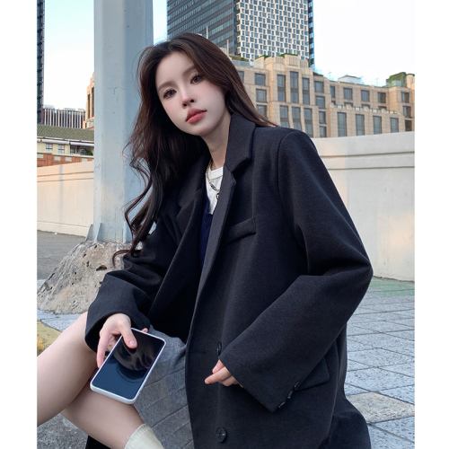 Real shot of high-end blazer women's new Korean style loose casual black suit top