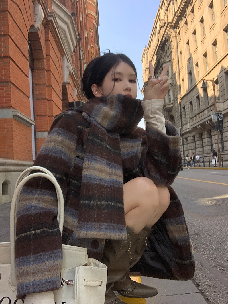 實拍 秋冬新款慵懶風時尚輕奢高級感赫本風呢子大衣西服外套