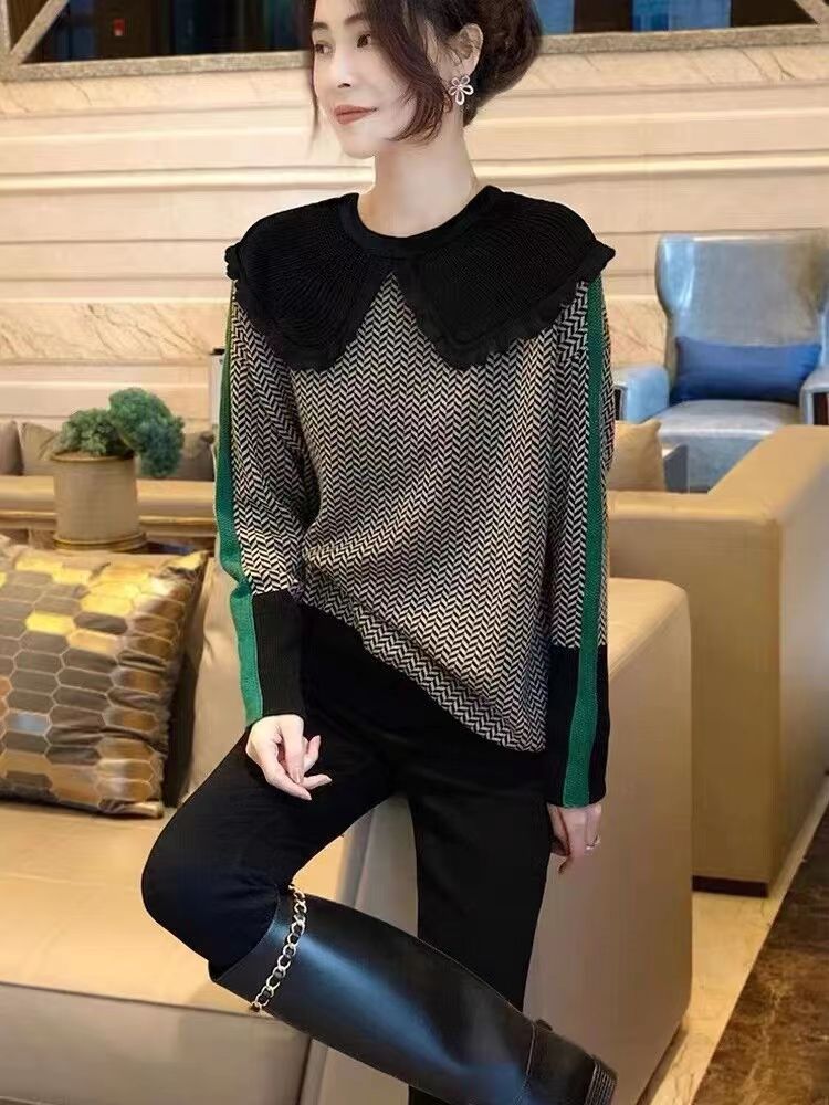 慵懶風娃娃領毛衣女設計感小眾洋氣減齡打底針織衫秋新款歐貨