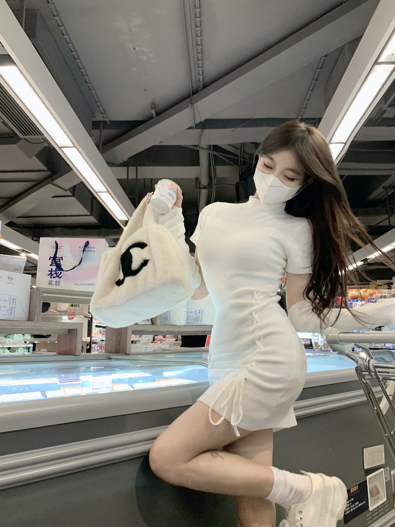 實拍 韓版秋甜美修身氣質百搭純欲風可拆卸袖綁帶潮流針織連衣裙