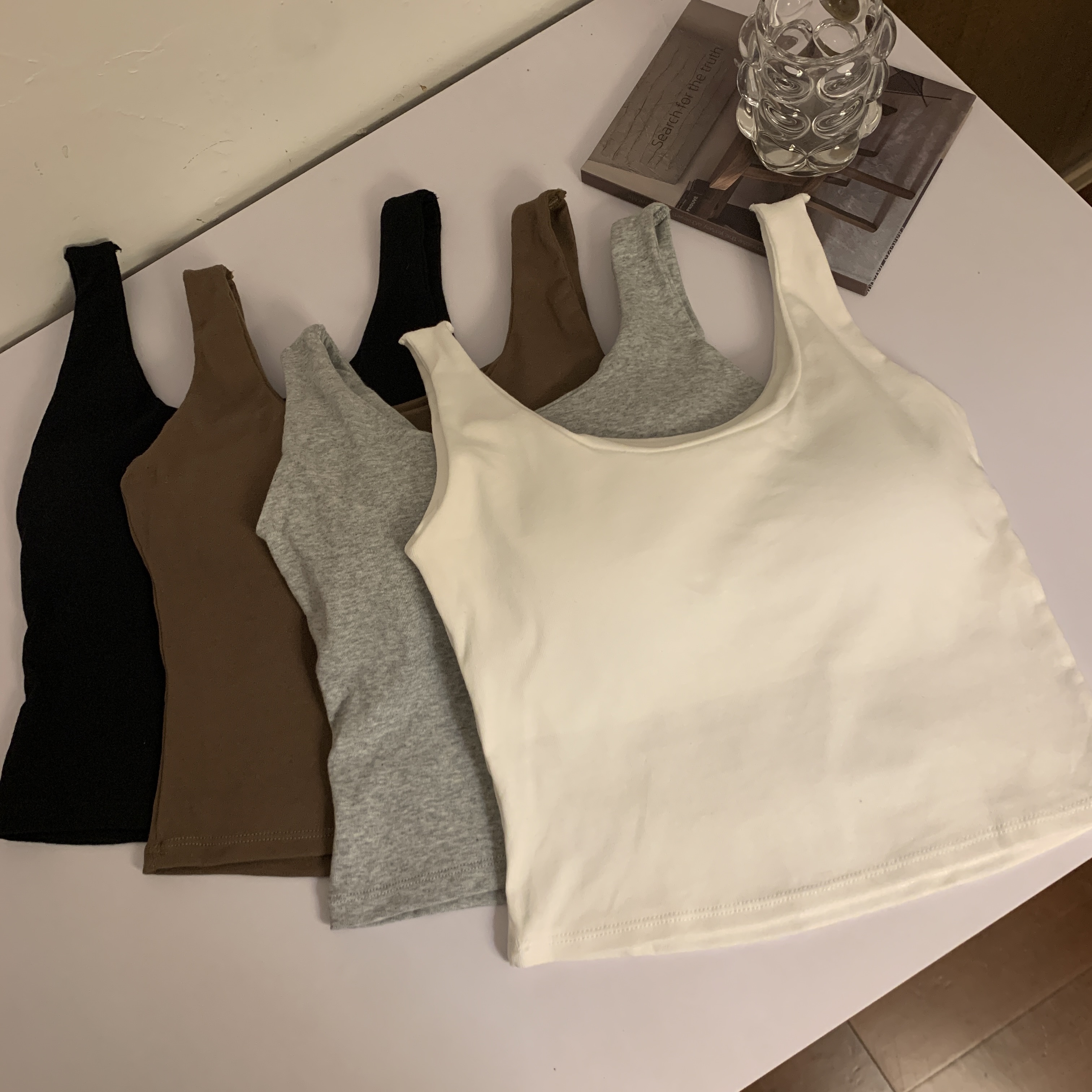 實拍秋冬純色百搭打底背心純色運動背心打底辣妹美背無袖上衣