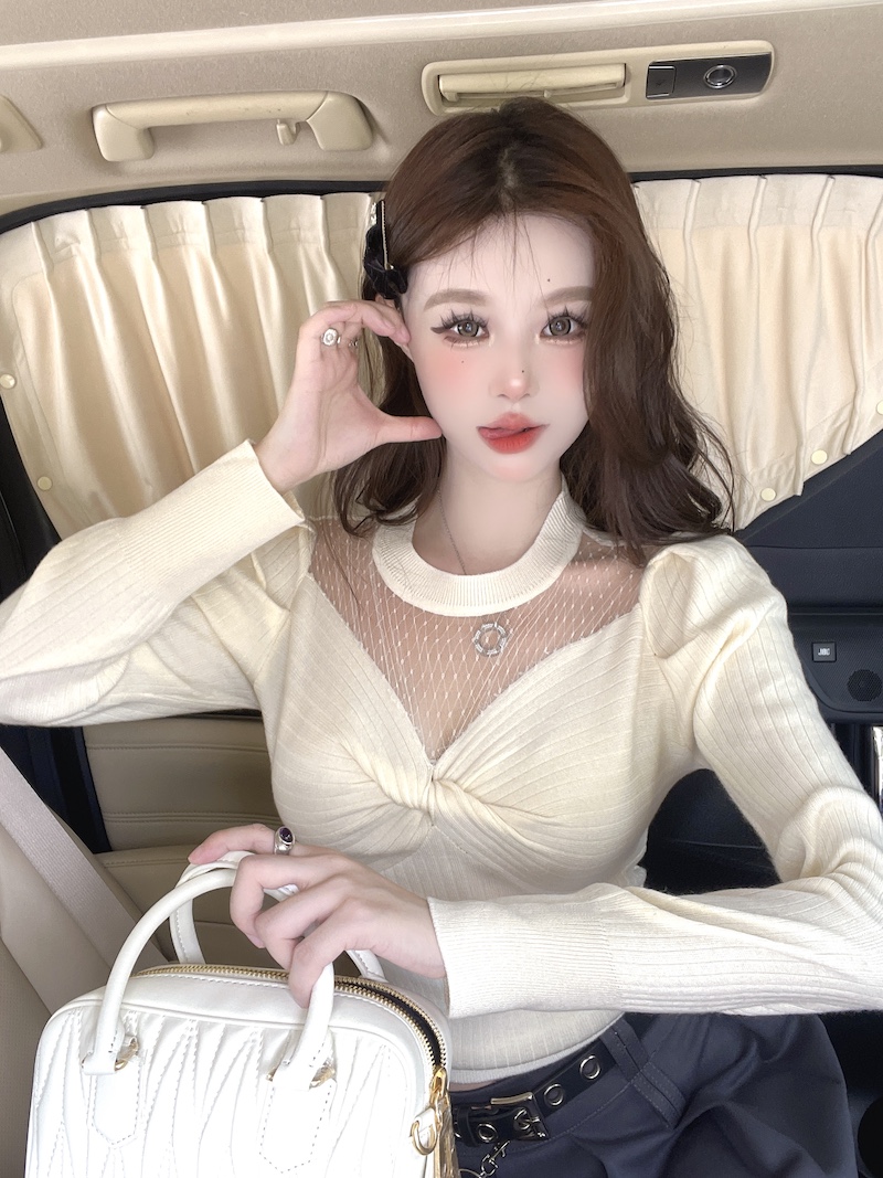 實拍 冬季新款韓版設計感泡泡袖溫柔保暖針織上衣小眾內搭毛衣女