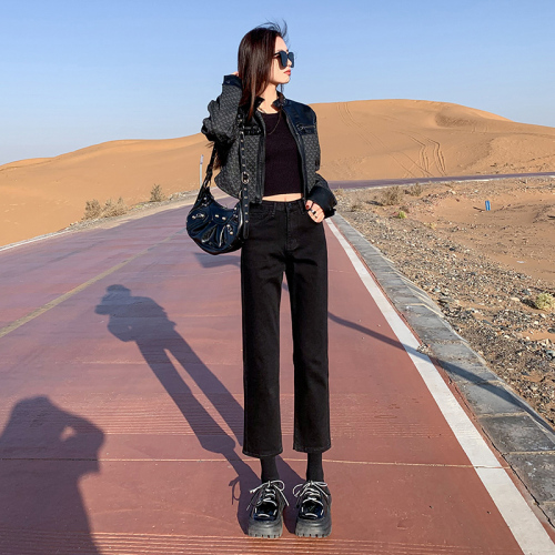 Photographed~  Autumn/Winter Korean Version Fleece Lined Thick Fleece Straight Leg Smoked Pipe Jeans 4-Way Stretch Ins Loafers