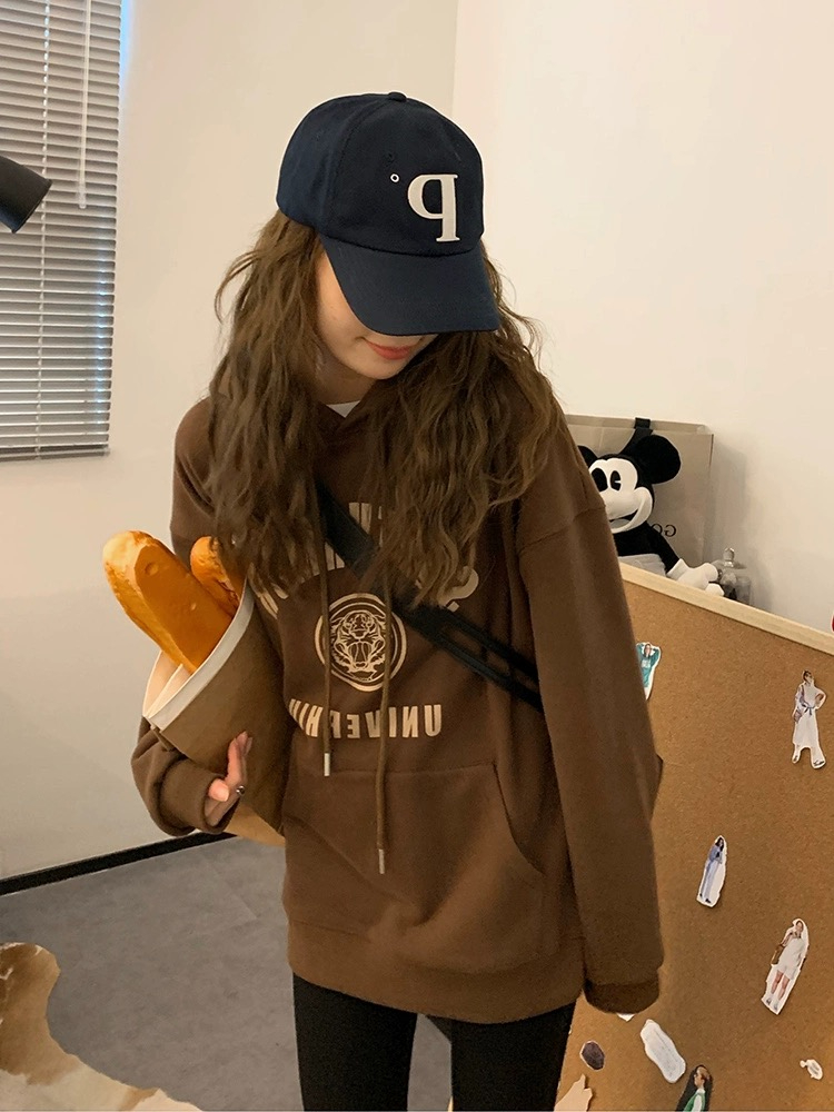 加絨420克聚酯纖維67%棉30%其他3%連帽衛衣女美式新款ins