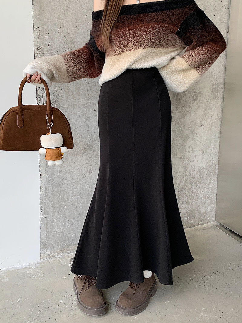 Actual shot ~ Autumn and winter new Korean style fishtail skirt with elastic waist, slim hip-covering skirt, long skirt, trendy for women