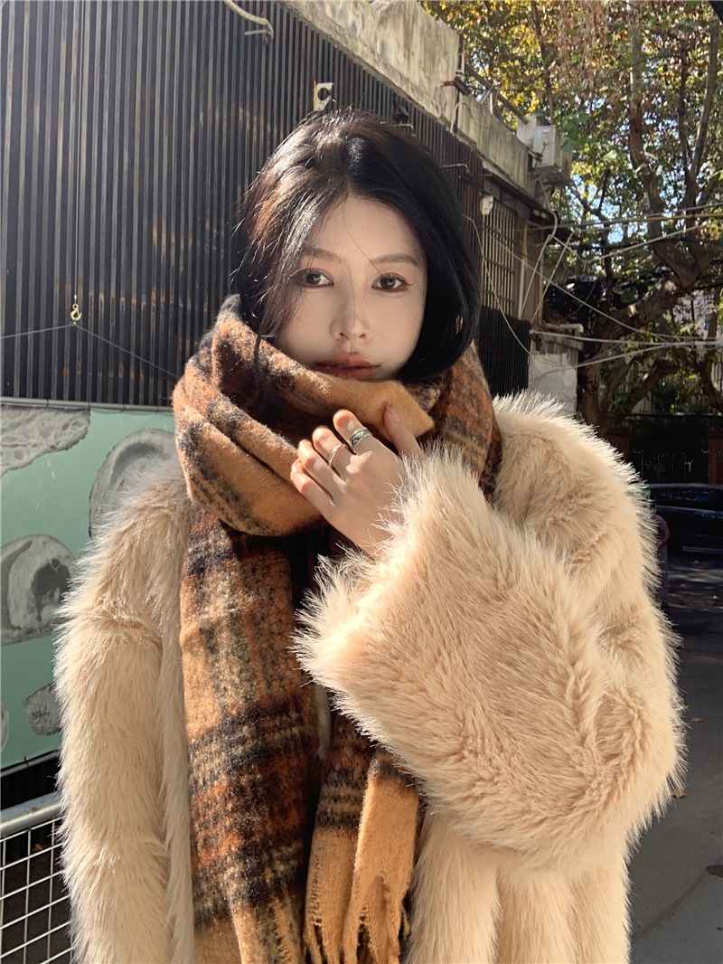 實拍  美拉德風格子圍巾女冬季高級感保暖加厚披肩圍脖