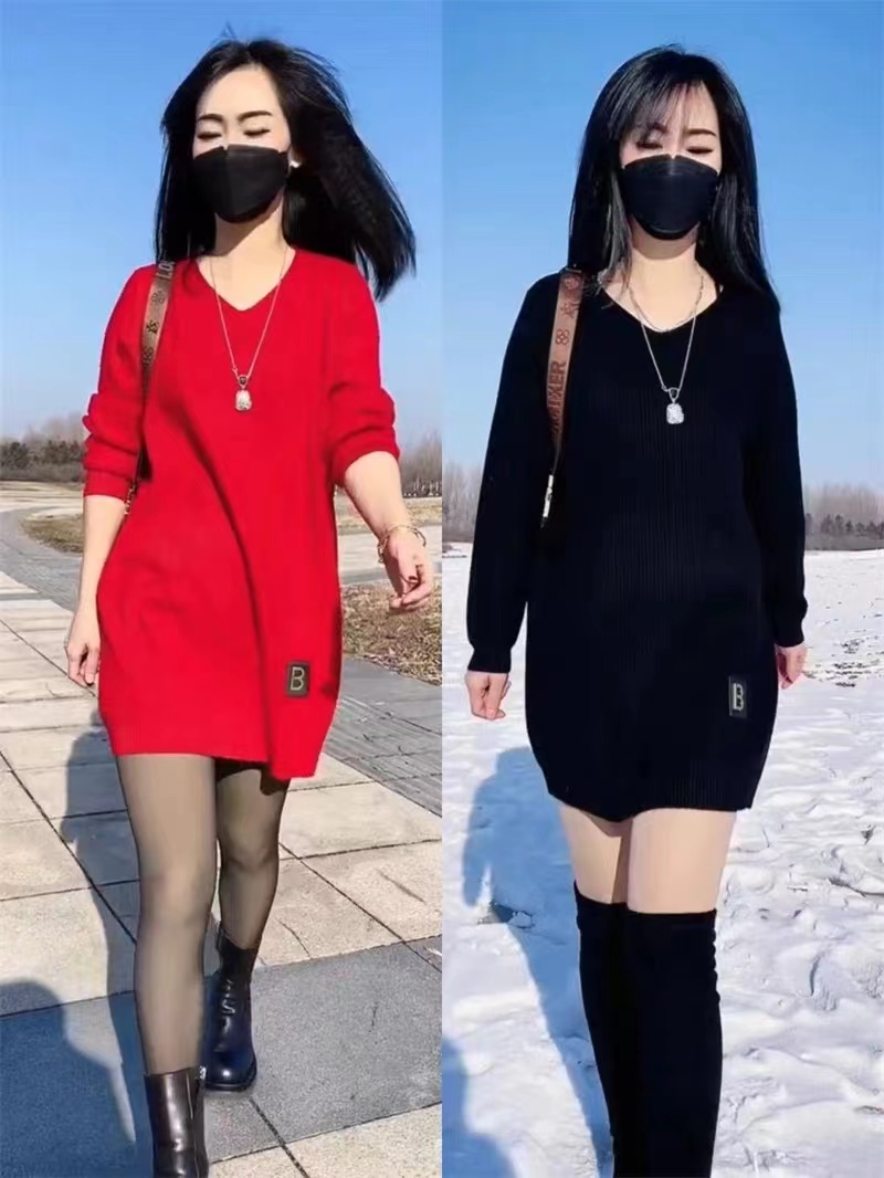 網紅寬鬆休閒連衣裙女2023早秋純色減齡百搭中長款裙子潮