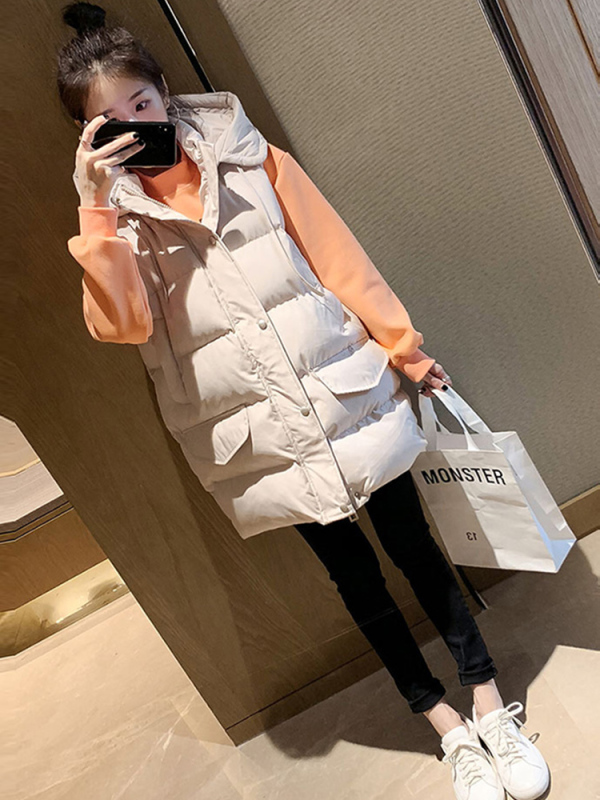 棉馬甲女春秋連帽外套新款女冬裝背心馬夾中長款外穿潮