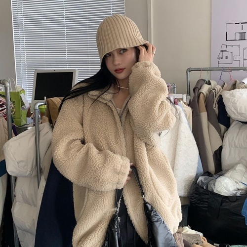 2023 new winter thickened high-end grained lamb wool coat imitation lamb wool coat for women