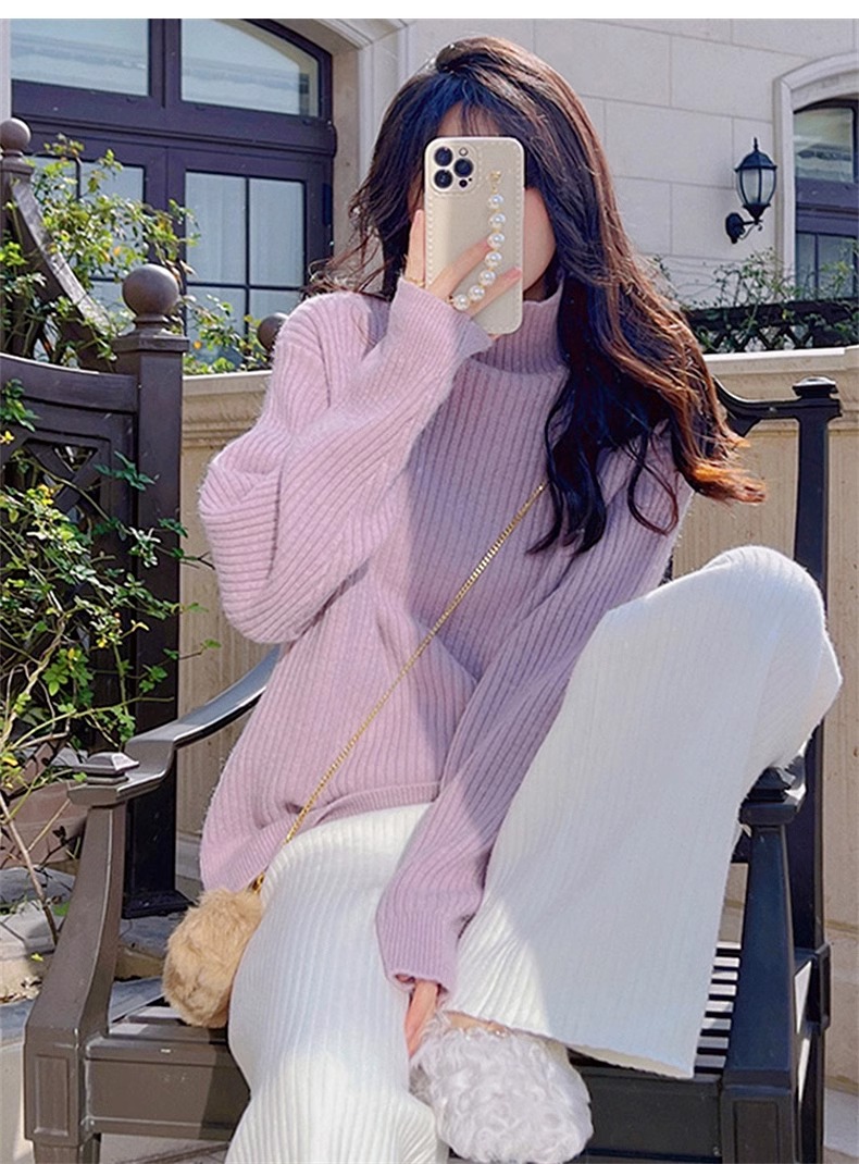 韓系高領毛衣女秋冬2023新款高級感好看寬鬆軟糯慵懶風針織衫上衣