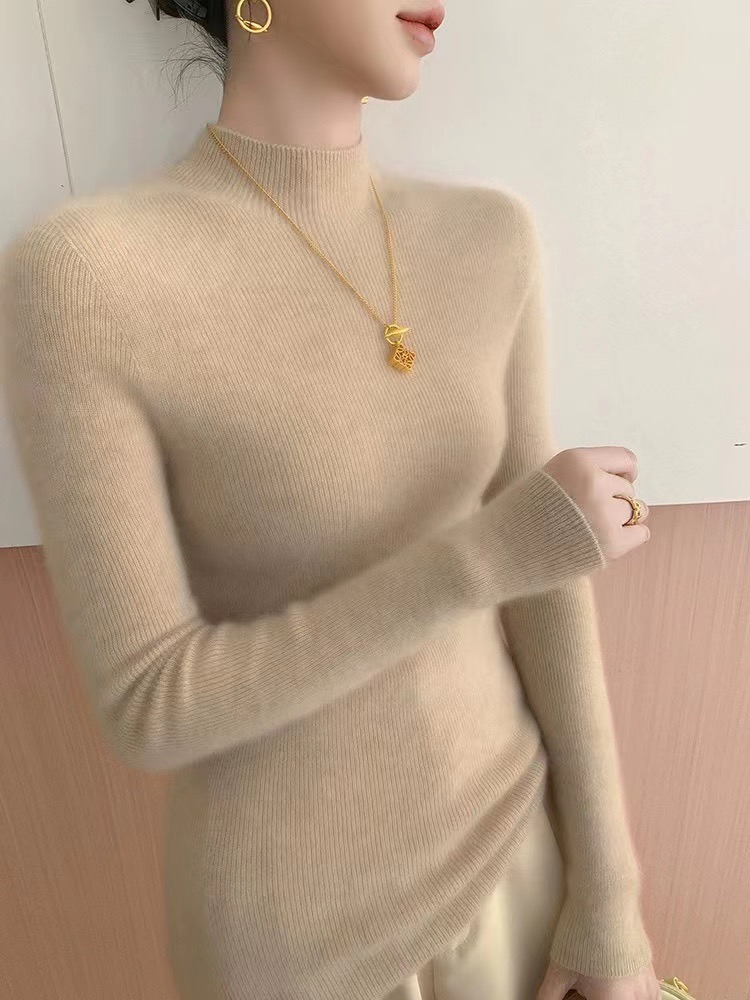 鄂爾多斯產100純羊絨半高領羊絨衫女打底衫無縫修身內搭針織毛衣
