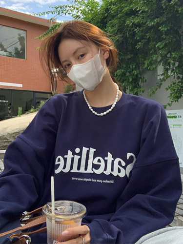 加绒加厚  慵懒卫衣韩系套头圆领上衣字母设计感复古小众外套