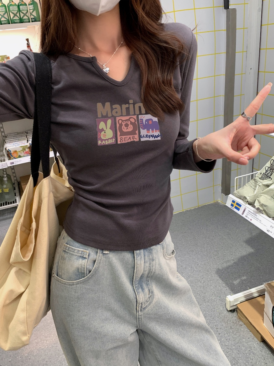 1*1人棉260克抓毛 百搭長袖T恤女正肩褶皺韓版時尚上衣