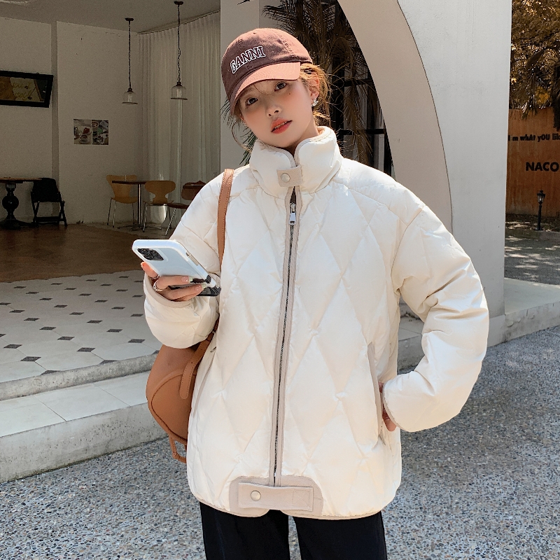 Actual shot of new winter American student Korean cotton-padded clothes for women, rhombus cotton-padded jackets, oversize trendy
