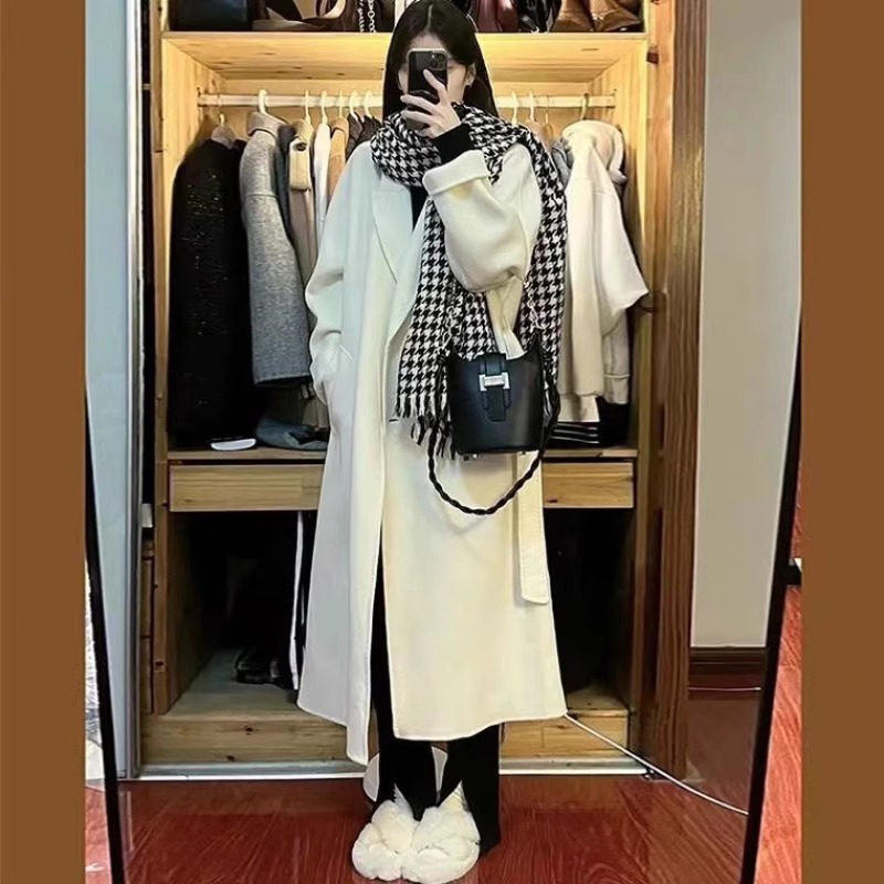 白色毛呢外套2023年新款女風衣中長款小個子秋冬加厚大衣高級好看