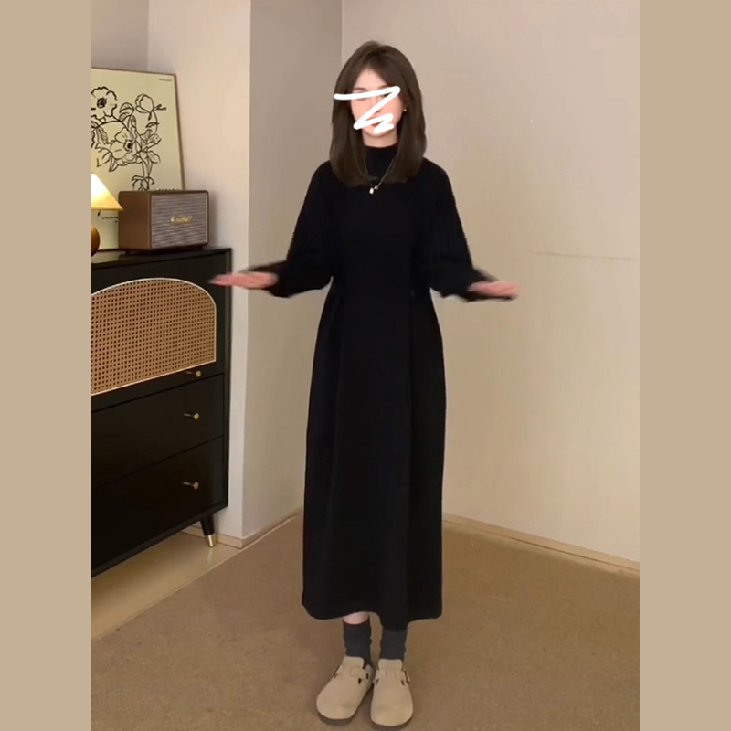 黑色針織內搭打底連衣裙子女秋冬2023新款中長款毛衣裙高級感長裙