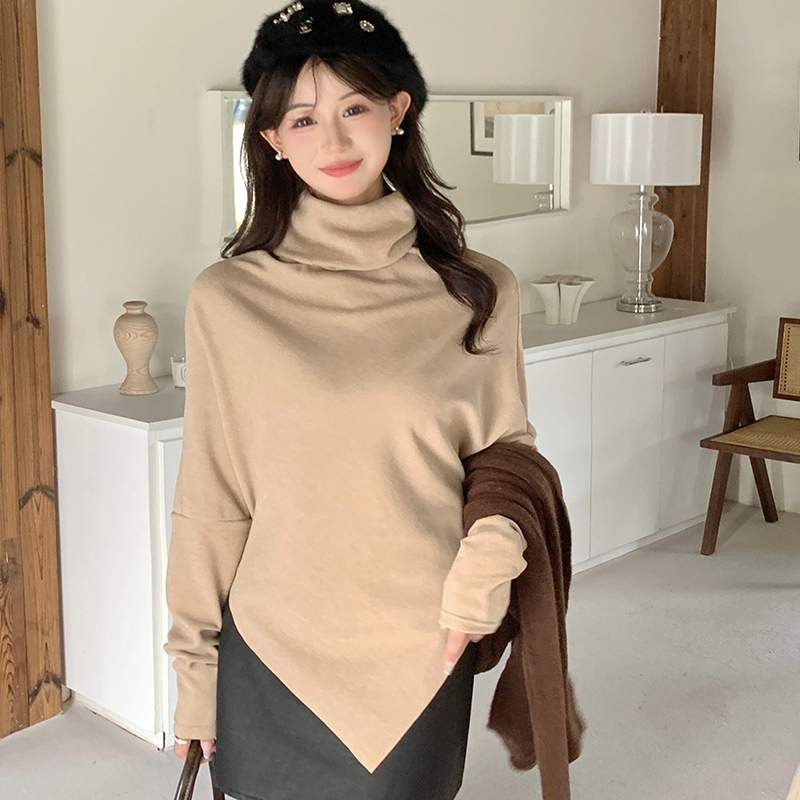 實拍 不規則高領仿羊絨毛衣女秋冬新款溫柔韓系針織上衣