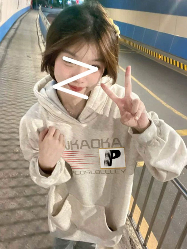 Niche design hooded sweatshirt women's trendy ins spring, autumn and winter new style plus velvet thickened loose long-sleeved jacket thin