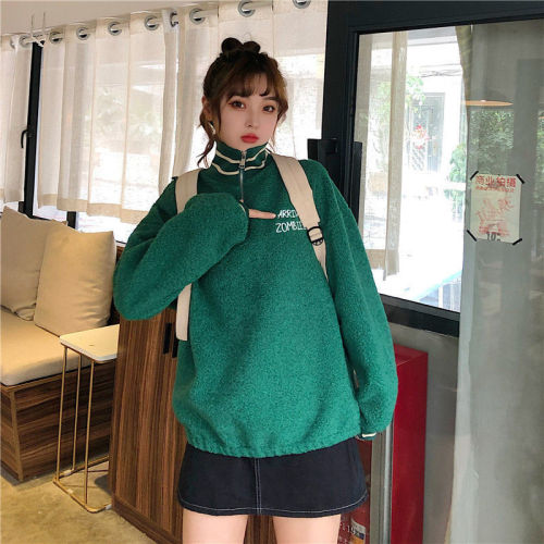 2023 autumn and winter large size imitation lamb wool sweatshirt women's hooded autumn and winter thickened and cashmere lambswool