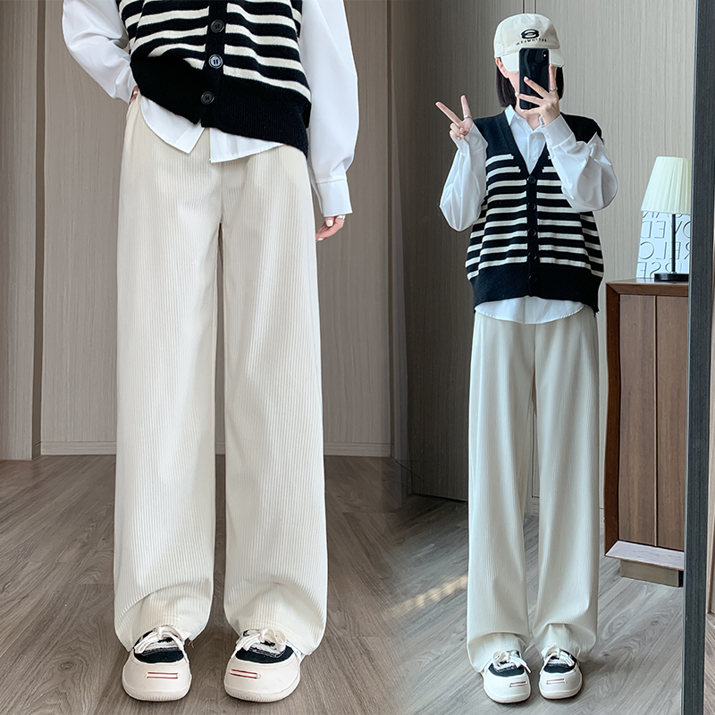 實拍 3D絨  燈芯絨闊腿褲女春秋高腰垂感寬鬆休閒直筒秋冬褲