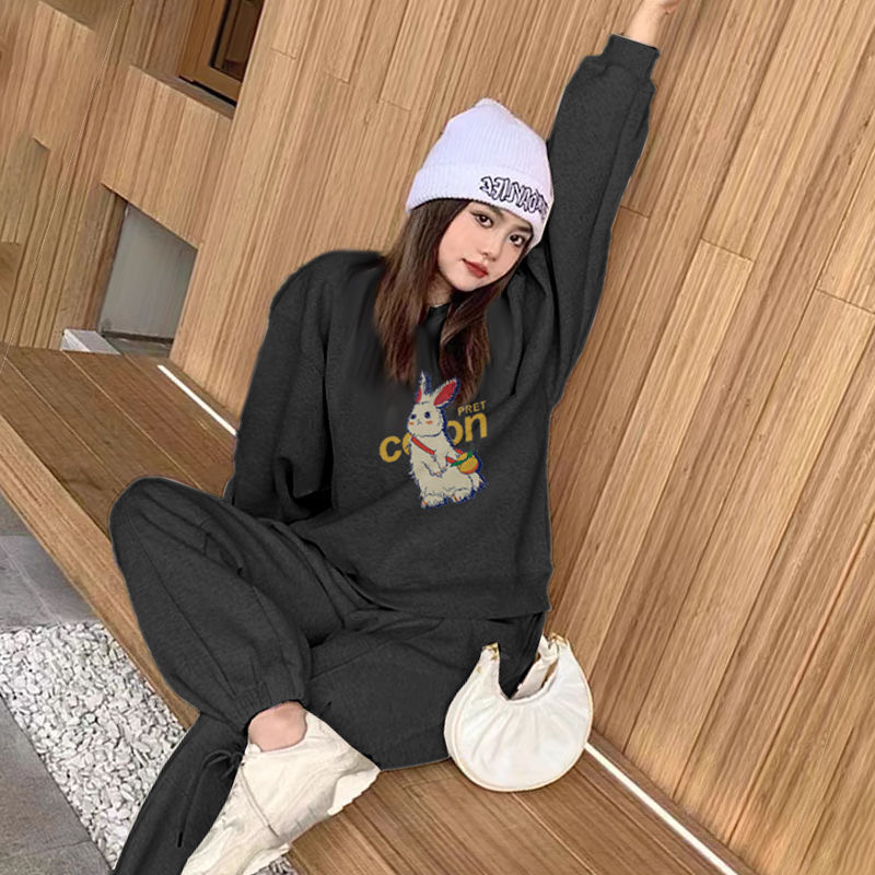 年輕遮肉高檔休閒時尚運動服衛衣束腳褲兩件套秋冬款潮