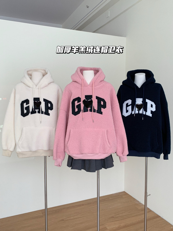 實拍美式復古羊羔絨衛衣女加厚保暖連帽套頭男寬鬆外套
